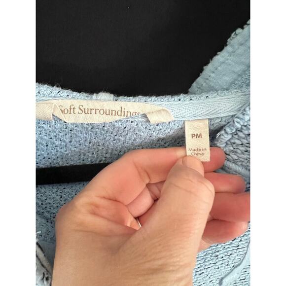 Soft Surroundings Cozumel Hooded Pullover Sweater, Petite Medium, Pockets, Blue - Picture 3 of 10